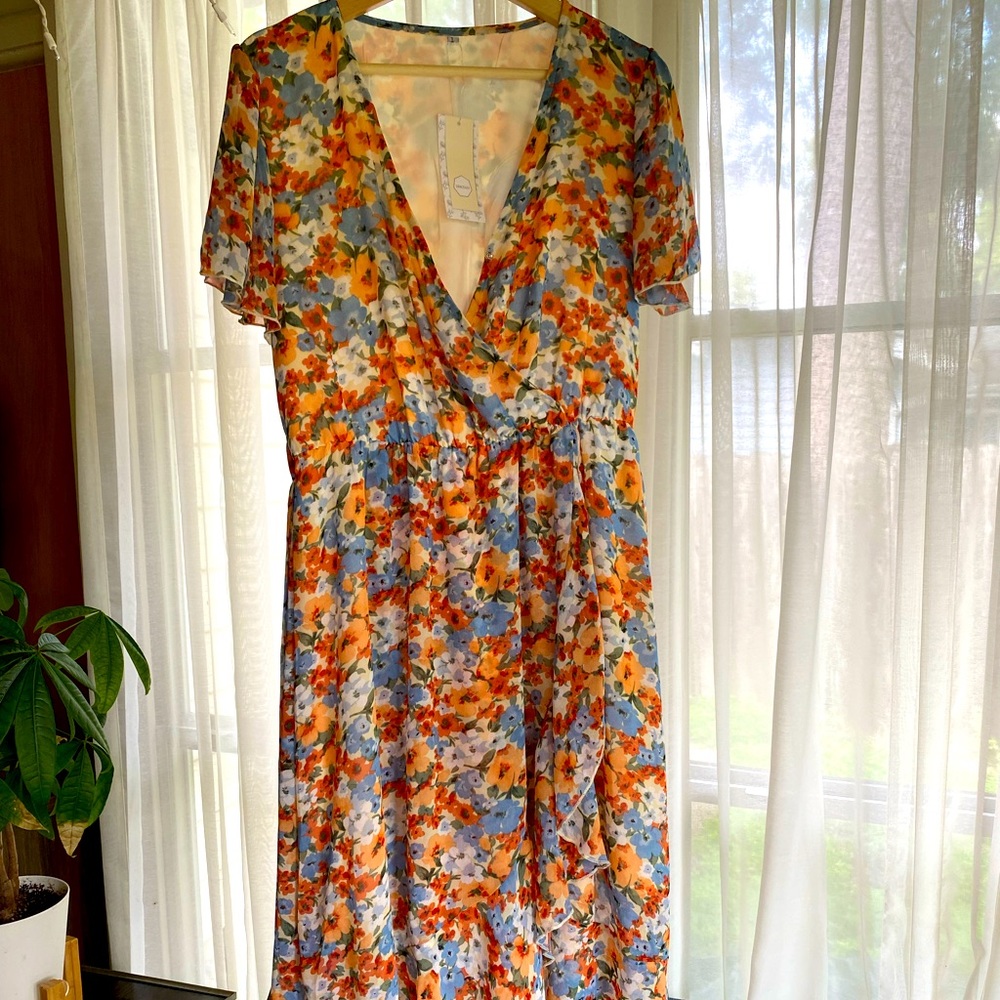 Floral Midi Hi-Lo Hem Dress